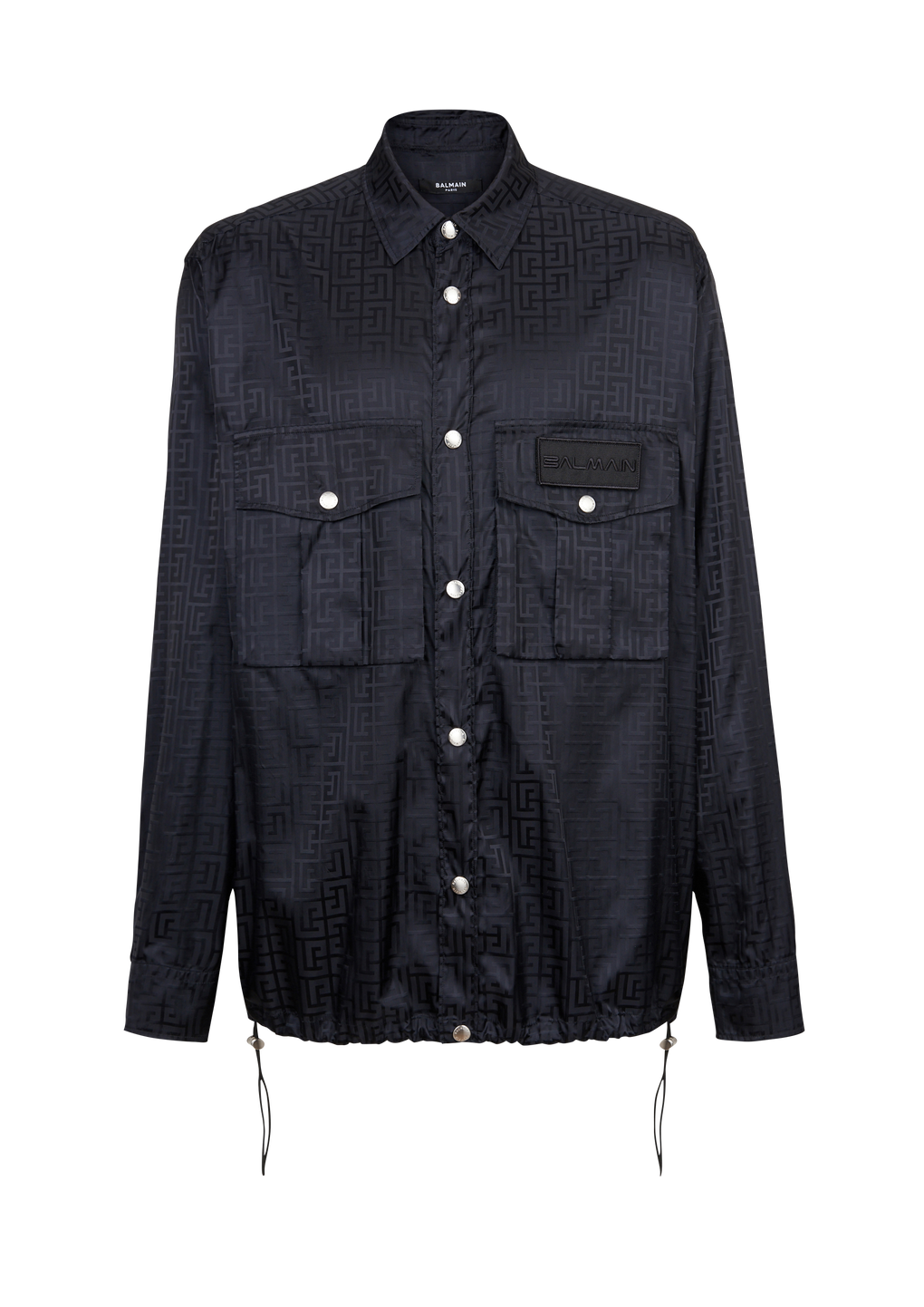 Nylon shirt with Balmain monogram, black, hi-res