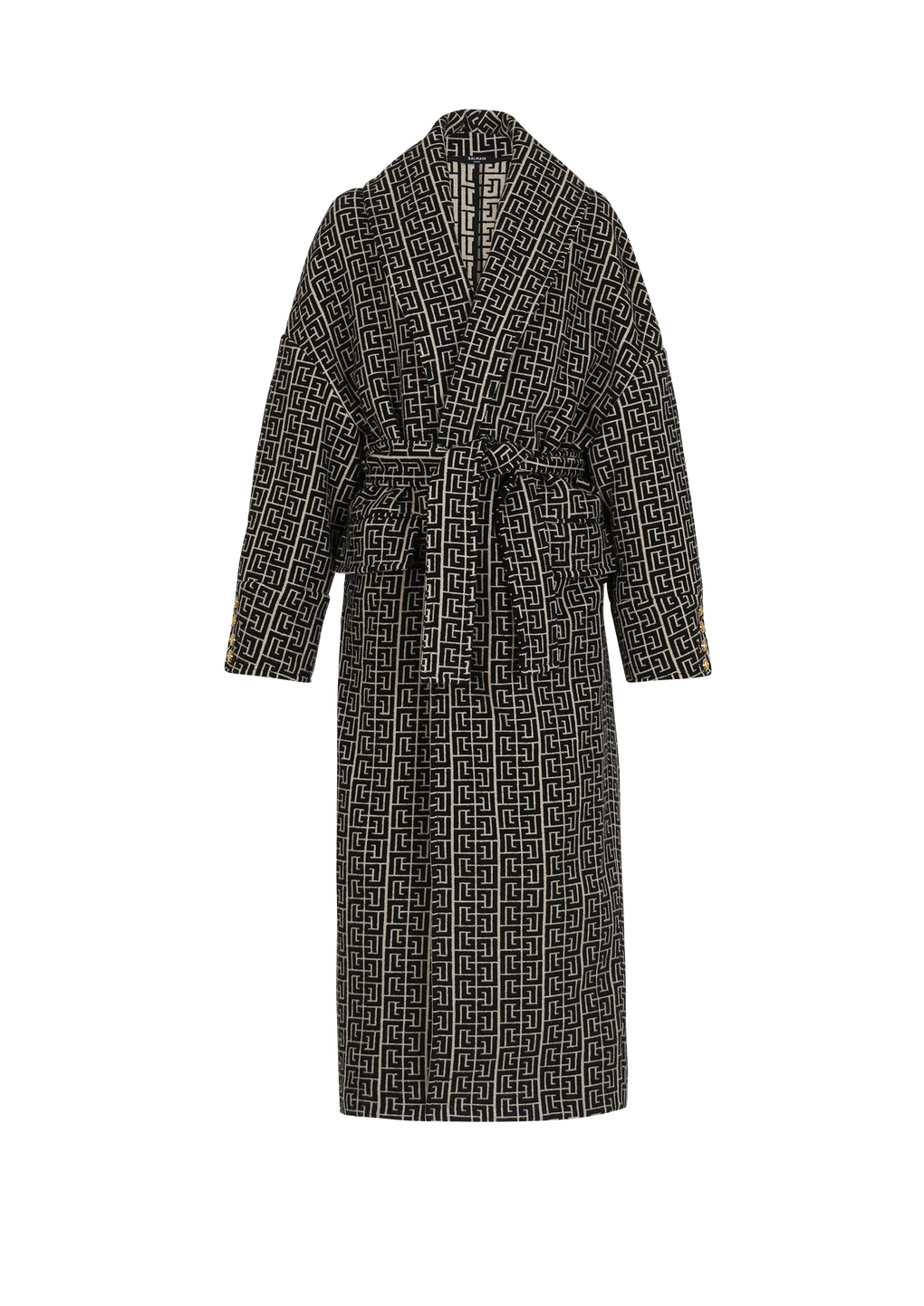 Balmain print monogram wool coat, black, hi-res