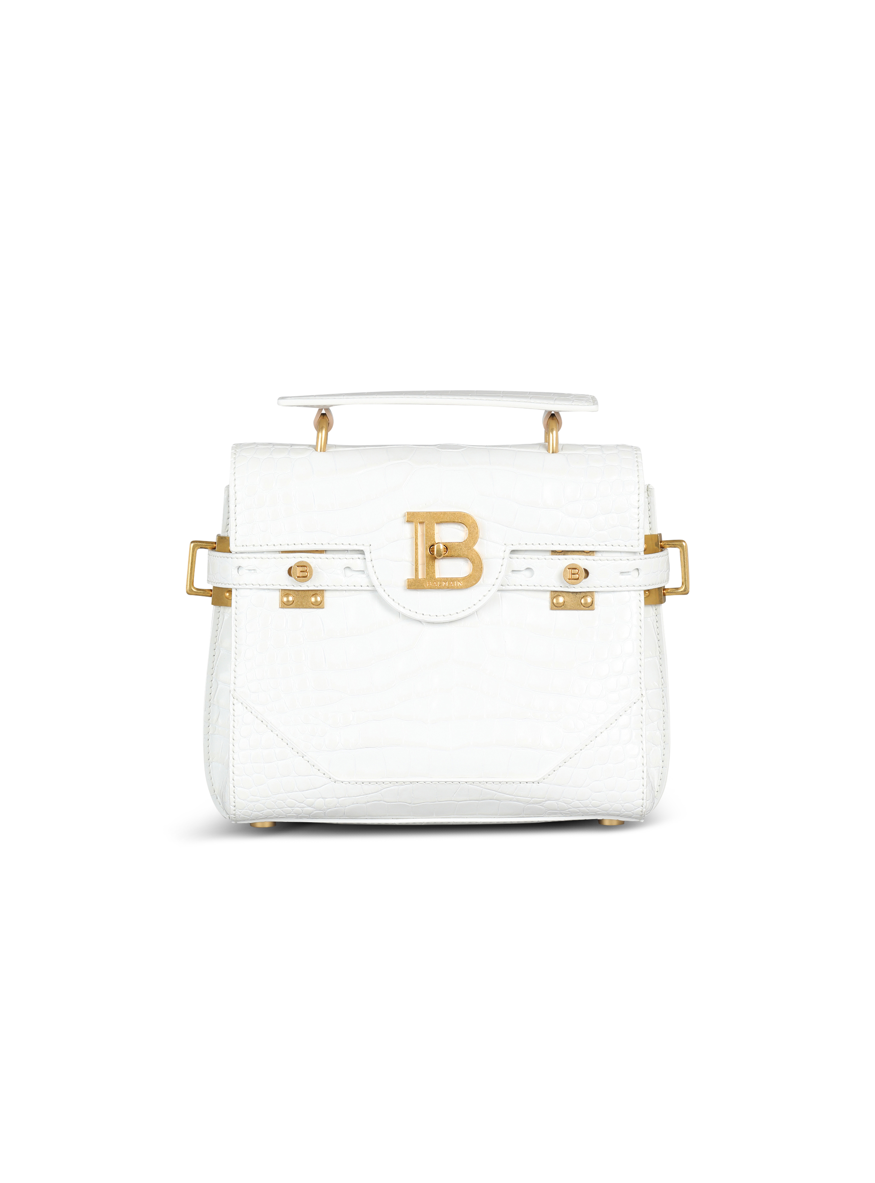 B-Buzz 23 bag in crocodile-embossed leather, white