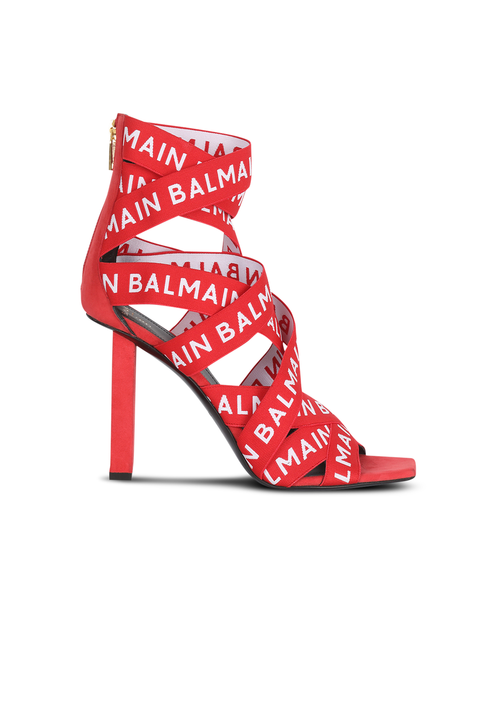 HIGH SUMMER CAPSULE - Union sandals with Balmain logo print, red, hi-res