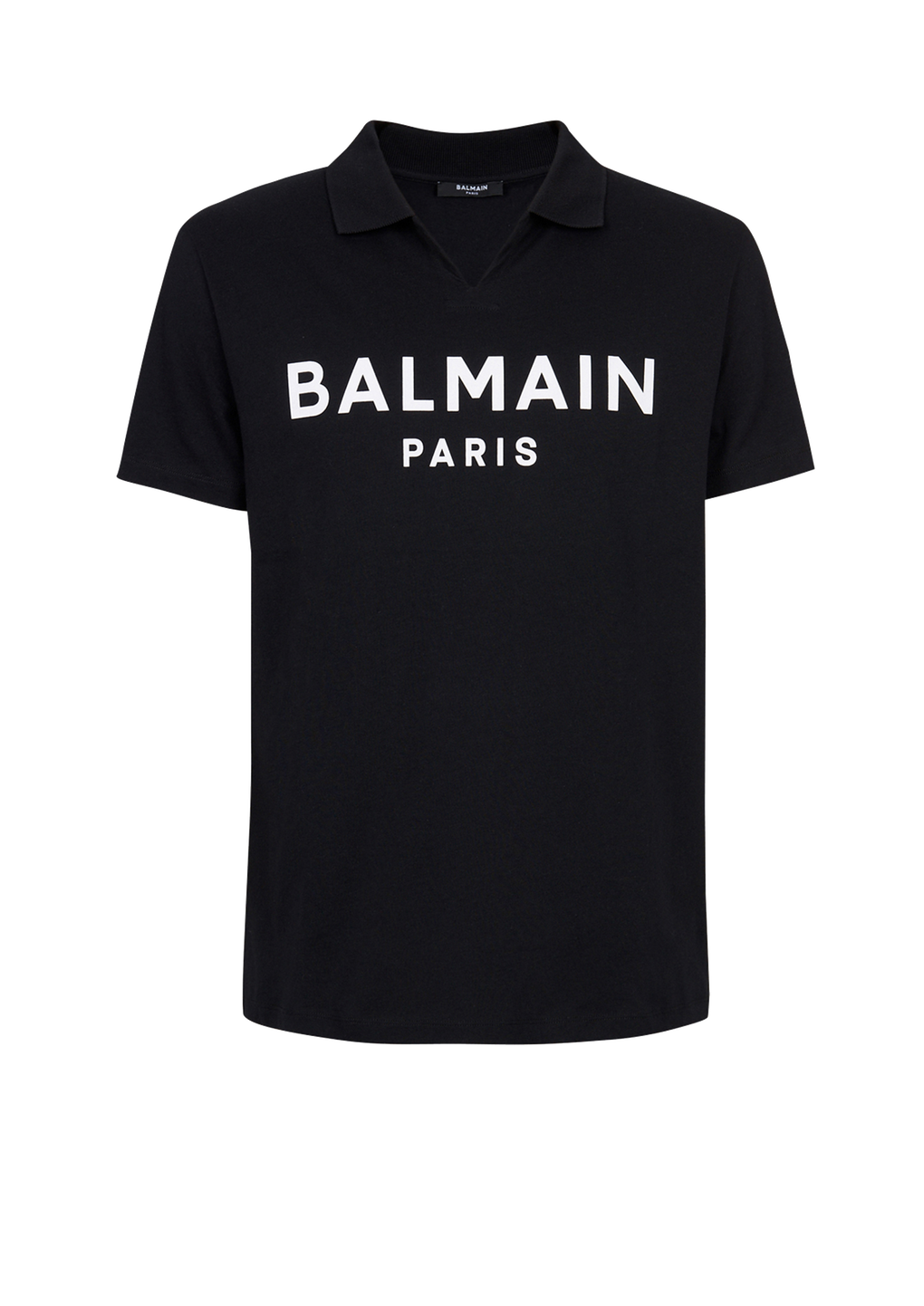 Cotton polo with black Balmain logo print, black, hi-res
