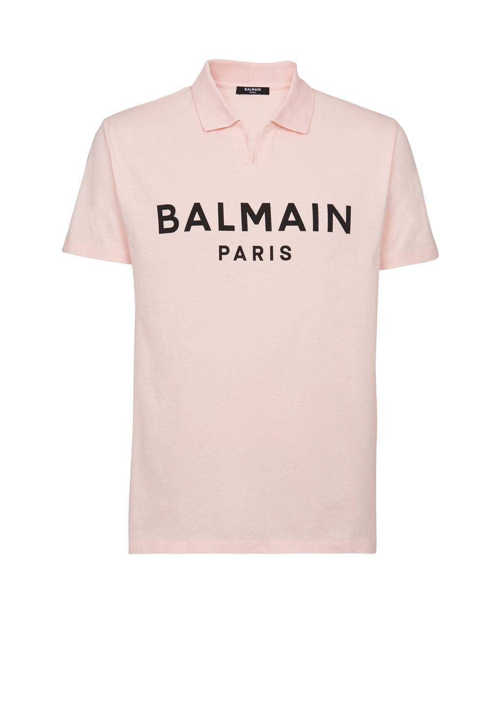 Cotton polo with black Balmain logo print, pink, hi-res