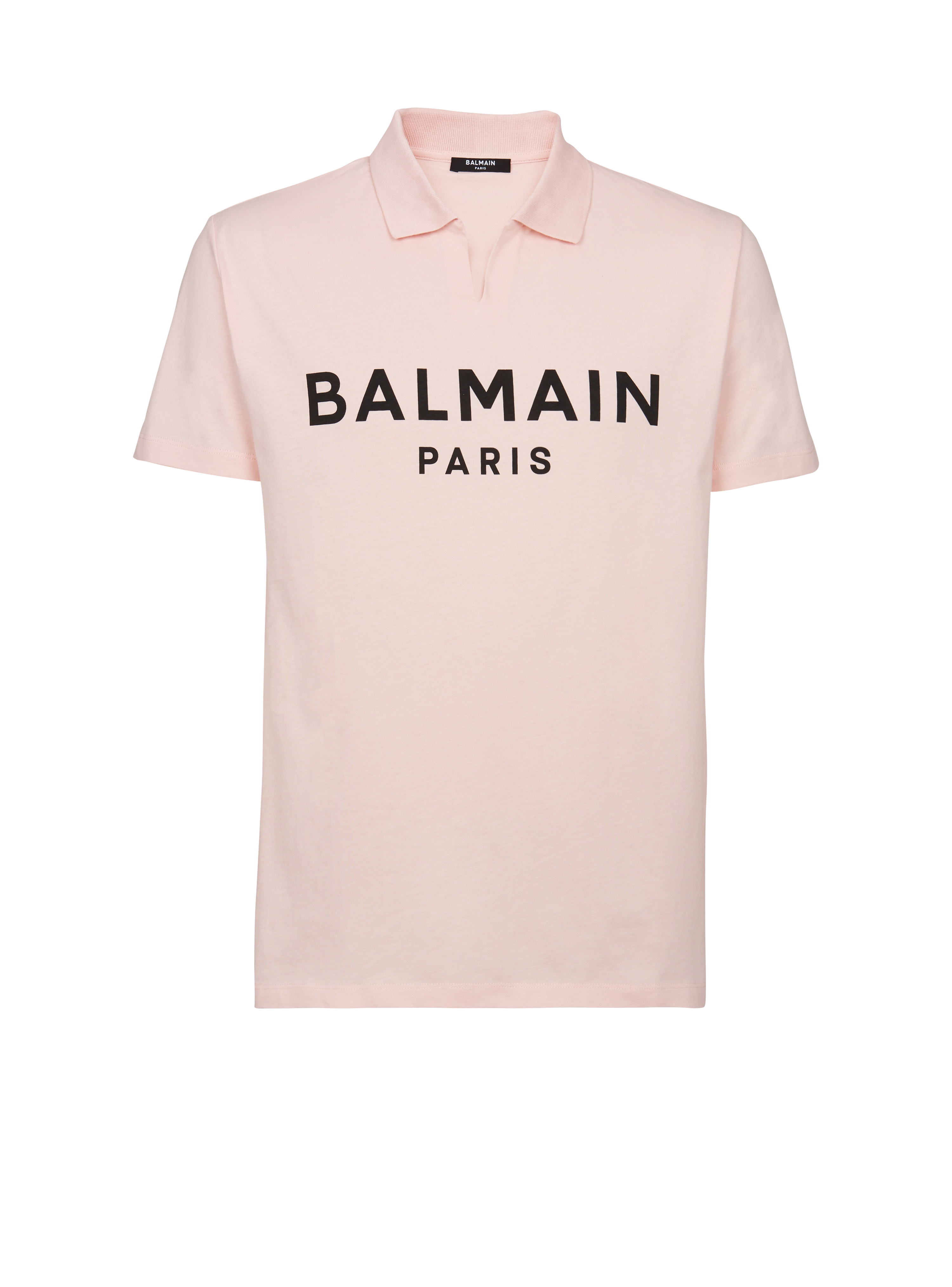 Cotton polo with black Balmain logo print, pink