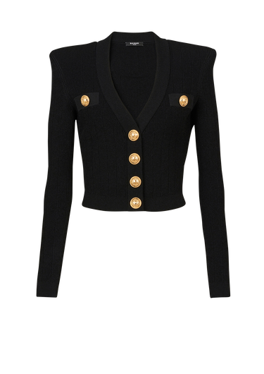 Cropped eco-designed knit cardigan with gold-tone buttons