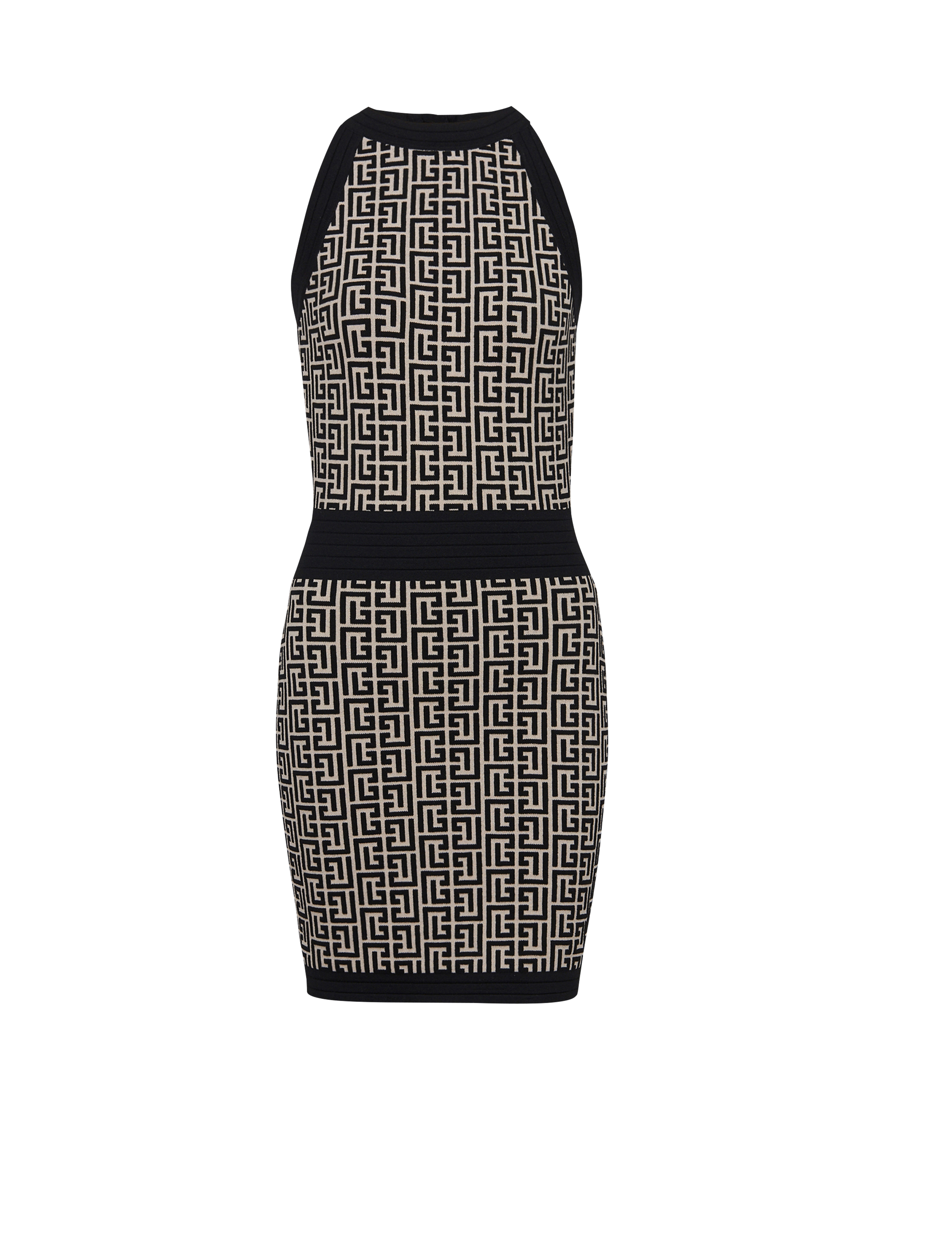 Monogrammed knit dress, black