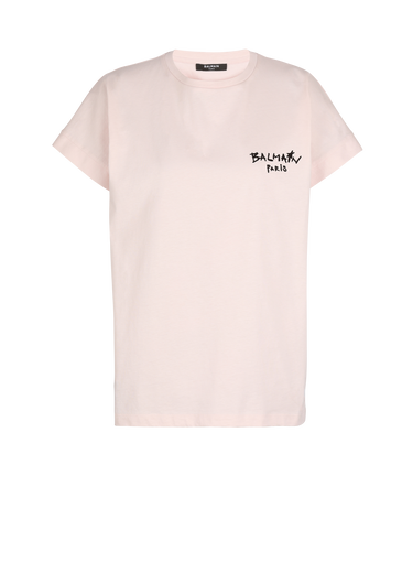 Cotton T-shirt with small flocked graffiti Balmain logo