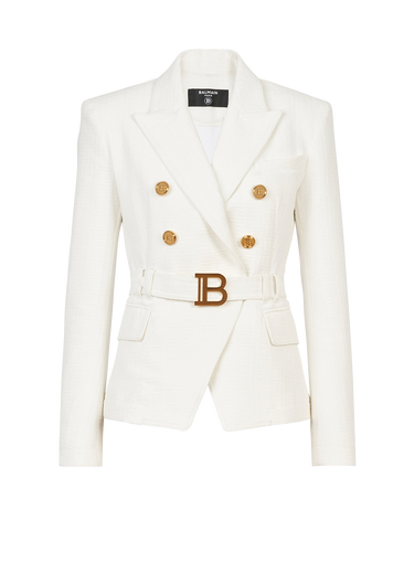 Double-breasted cotton blazer with Balmain buckle