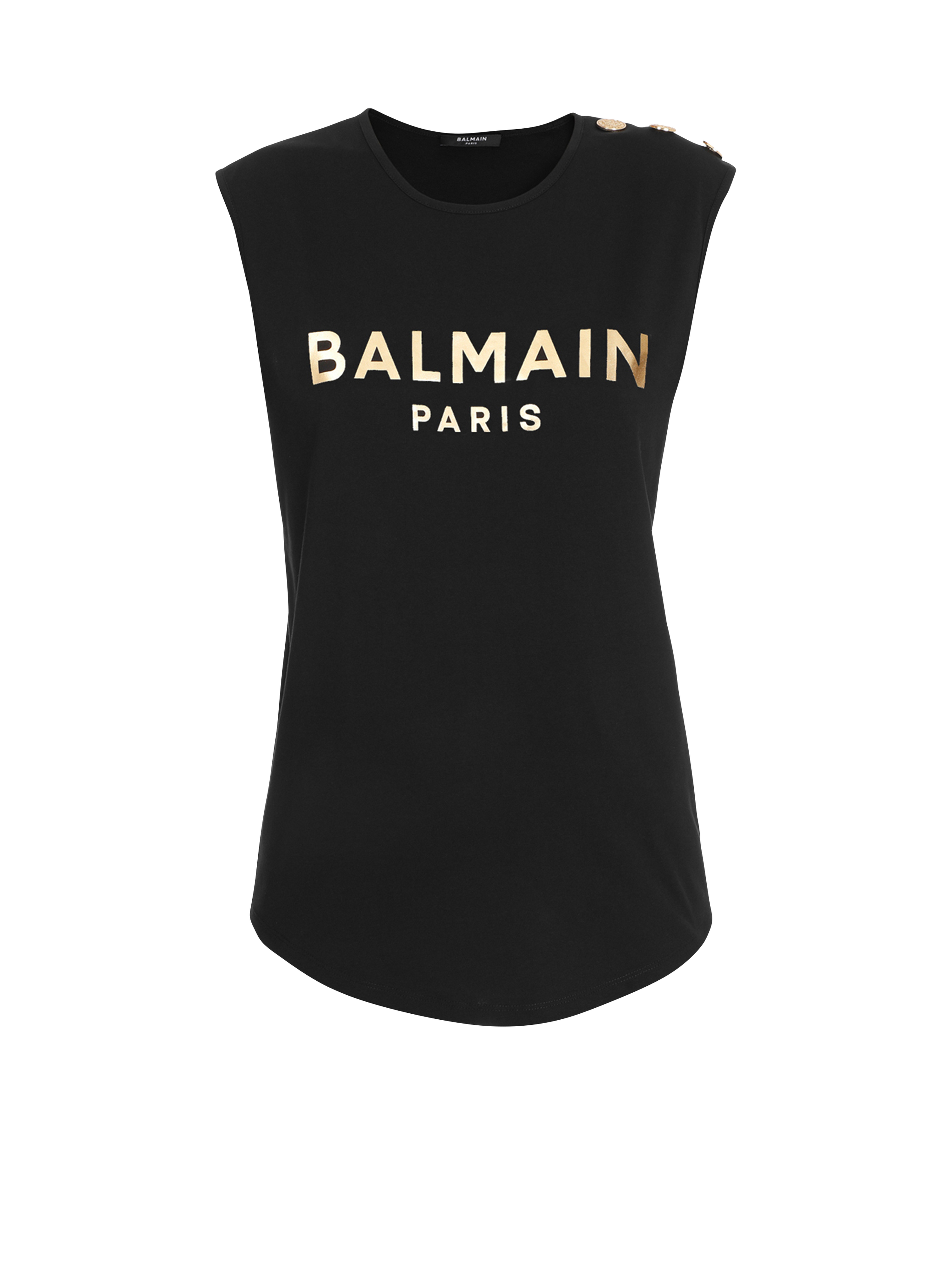 Cotton T-shirt with Balmain logo print, gold
