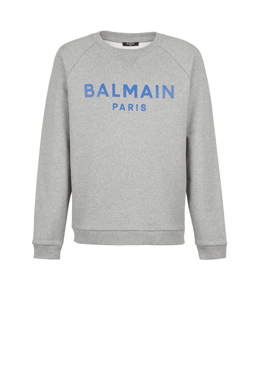 Cotton sweatshirt with Balmain Paris logo print, grey, hi-res