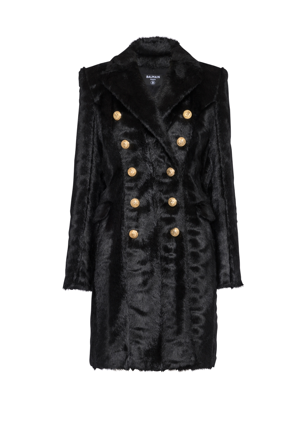 Long faux fur coat with double-buttoned fastening, grey, hi-res